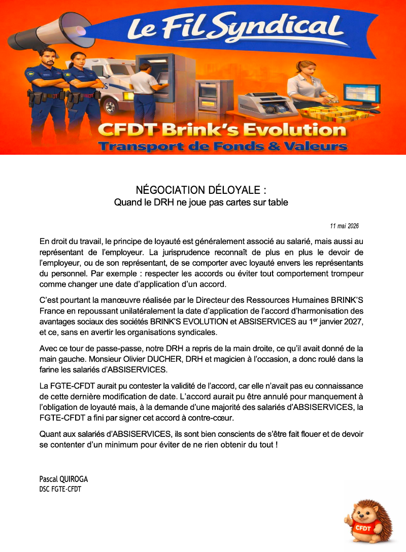 Négociation déloyale de l'accord ABSISERVICES